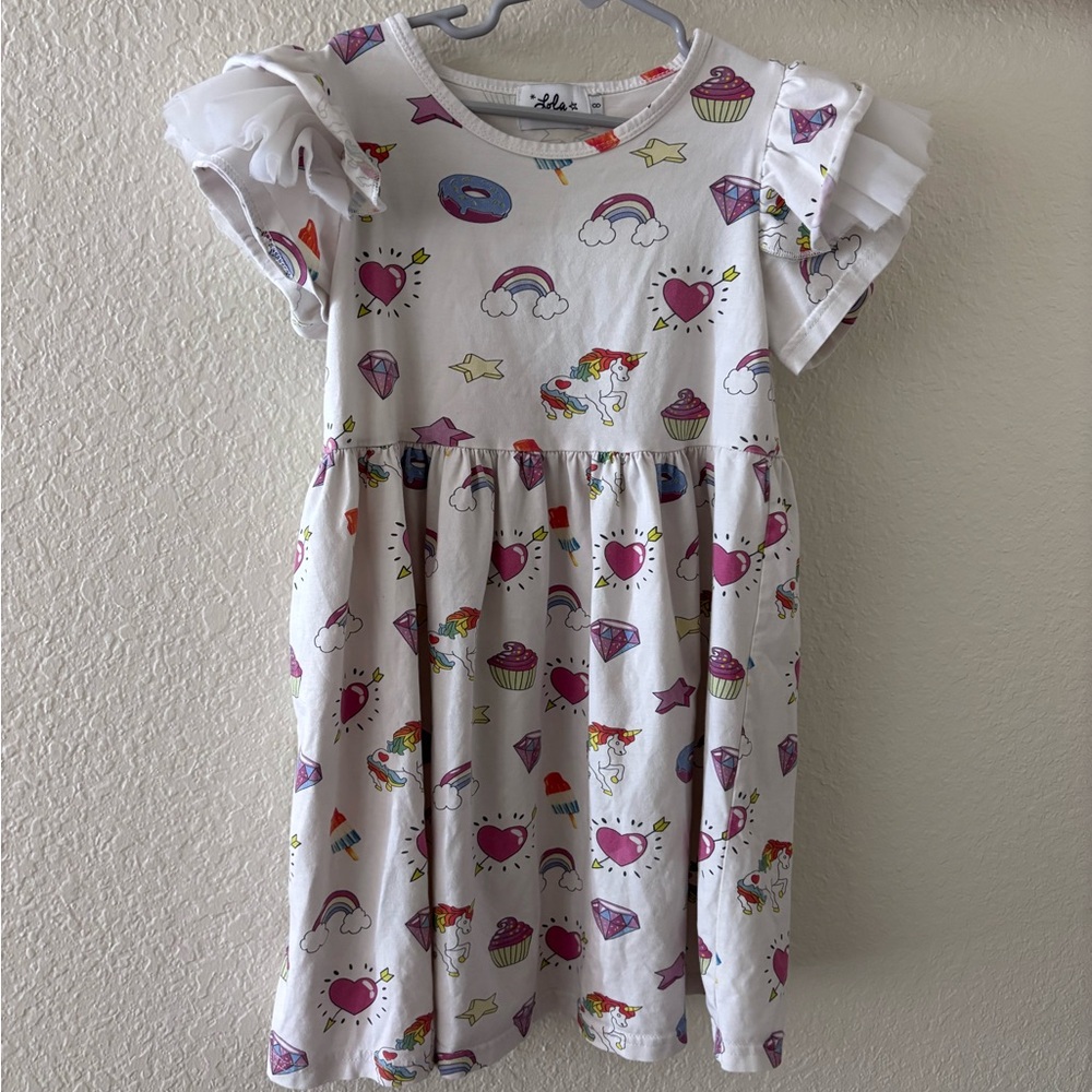 White Dress with Unicorn and Heart Print